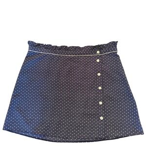 Topshop Blue Mini Skirt Polka Dot Paperbag Waist Navy Side Button US 14